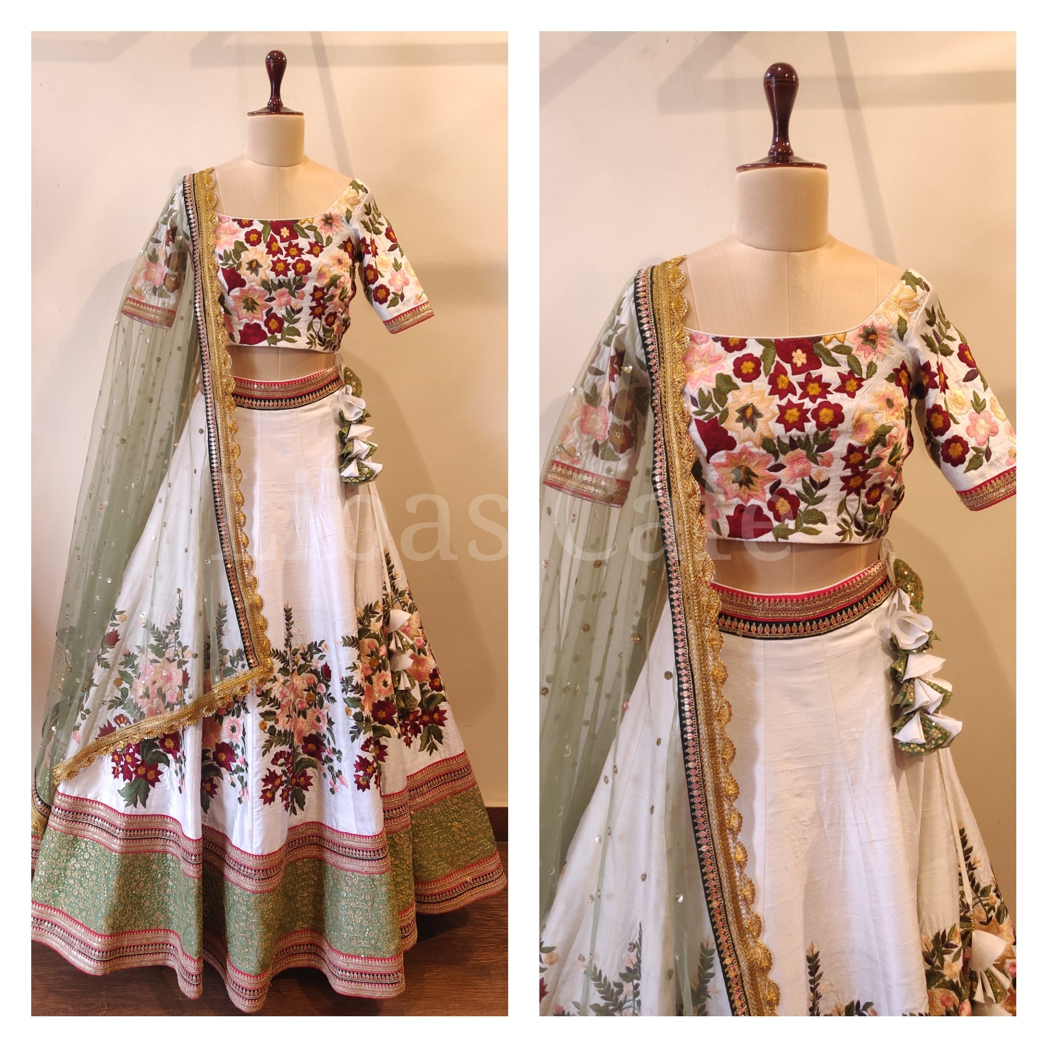 Ivory Bridal Lehenga With Multicolored Thread